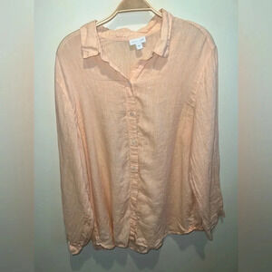 J. Jill Love Linen Size Large Orange Long Sleeve Button‎ Down Lagenlook Coastal